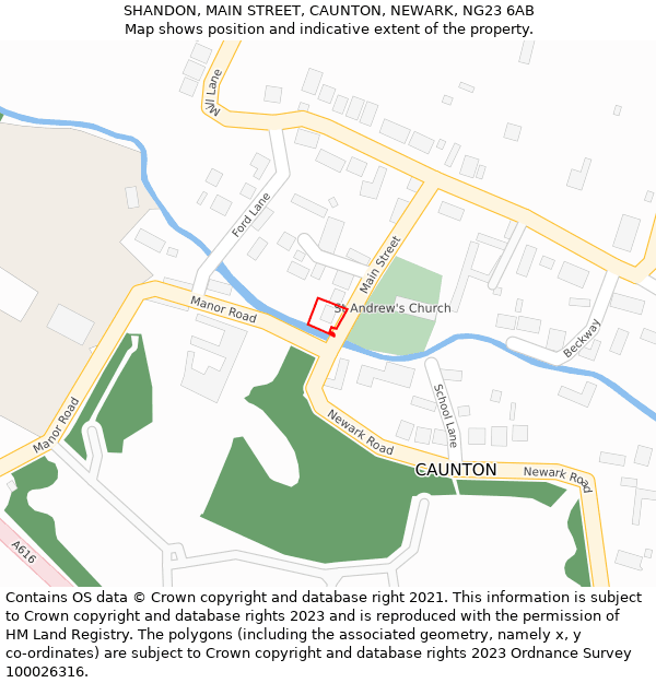 SHANDON, MAIN STREET, CAUNTON, NEWARK, NG23 6AB: Location map and indicative extent of plot