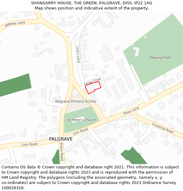 SHANGARRY HOUSE, THE GREEN, PALGRAVE, DISS, IP22 1AG: Location map and indicative extent of plot