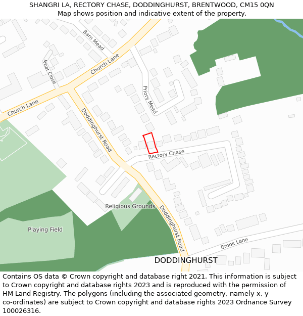 SHANGRI LA, RECTORY CHASE, DODDINGHURST, BRENTWOOD, CM15 0QN: Location map and indicative extent of plot