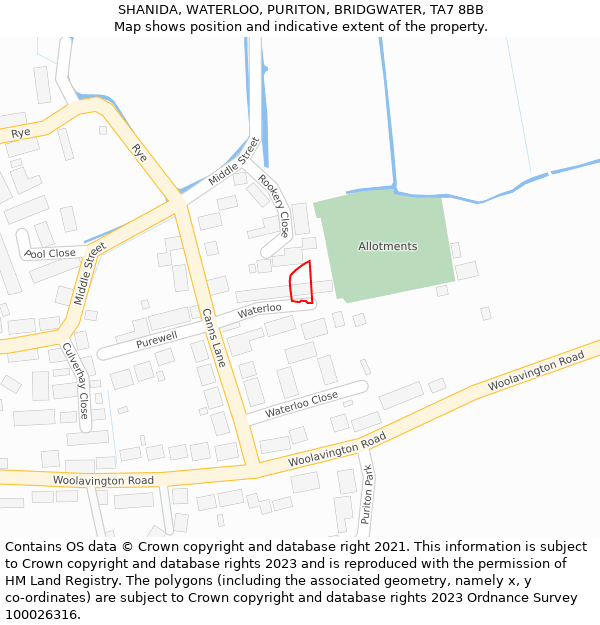 SHANIDA, WATERLOO, PURITON, BRIDGWATER, TA7 8BB: Location map and indicative extent of plot