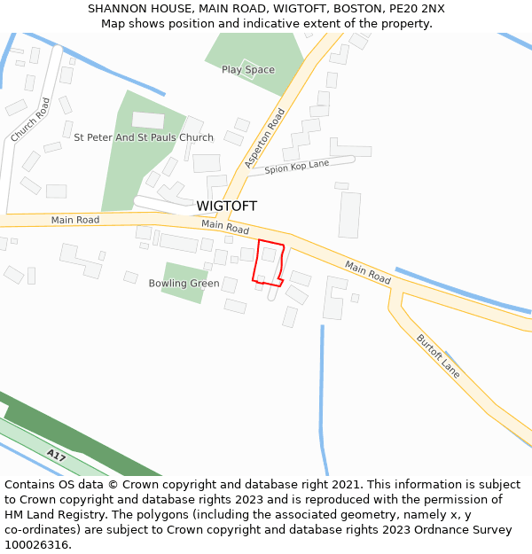 SHANNON HOUSE, MAIN ROAD, WIGTOFT, BOSTON, PE20 2NX: Location map and indicative extent of plot