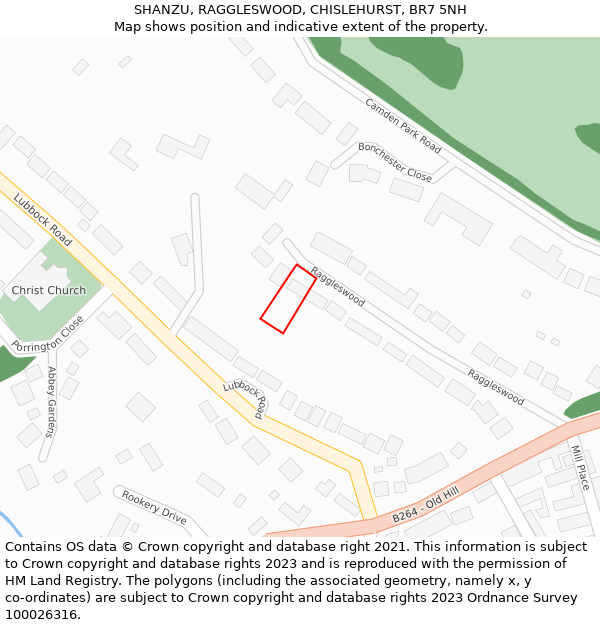 SHANZU, RAGGLESWOOD, CHISLEHURST, BR7 5NH: Location map and indicative extent of plot