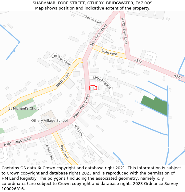 SHARAMAR, FORE STREET, OTHERY, BRIDGWATER, TA7 0QS: Location map and indicative extent of plot
