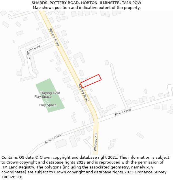 SHARDS, POTTERY ROAD, HORTON, ILMINSTER, TA19 9QW: Location map and indicative extent of plot