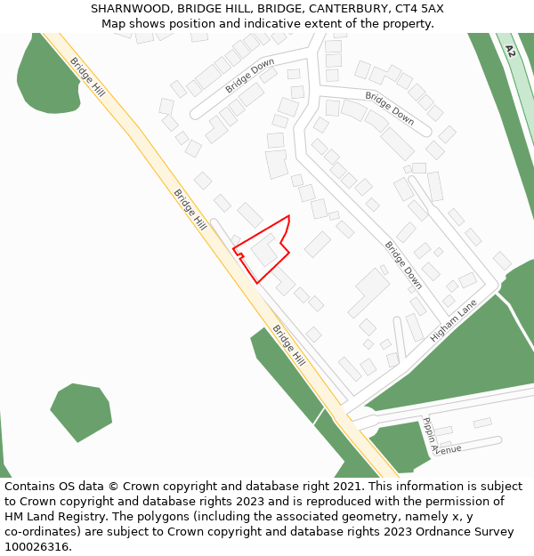 SHARNWOOD, BRIDGE HILL, BRIDGE, CANTERBURY, CT4 5AX: Location map and indicative extent of plot