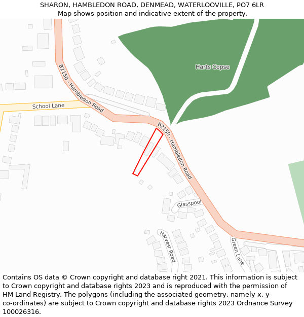 SHARON, HAMBLEDON ROAD, DENMEAD, WATERLOOVILLE, PO7 6LR: Location map and indicative extent of plot