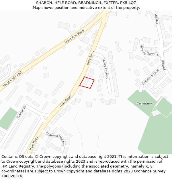 SHARON, HELE ROAD, BRADNINCH, EXETER, EX5 4QZ: Location map and indicative extent of plot