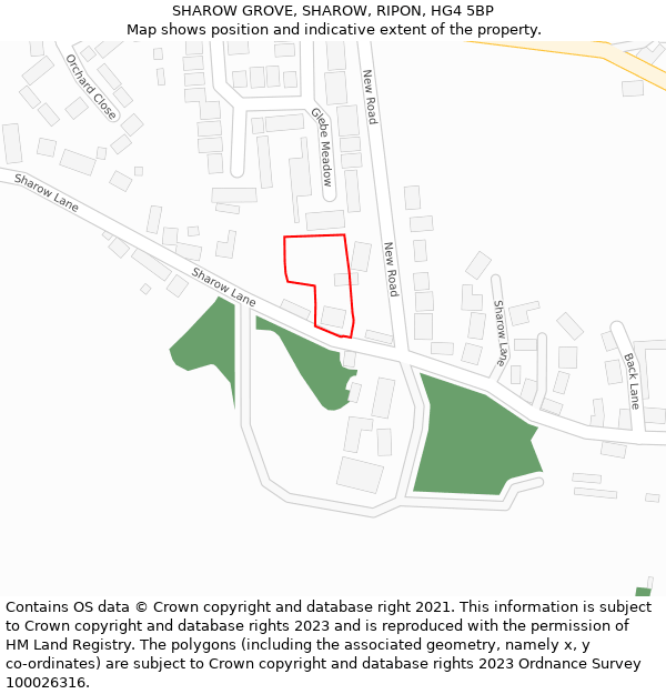 SHAROW GROVE, SHAROW, RIPON, HG4 5BP: Location map and indicative extent of plot