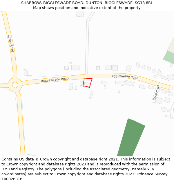 SHARROW, BIGGLESWADE ROAD, DUNTON, BIGGLESWADE, SG18 8RL: Location map and indicative extent of plot