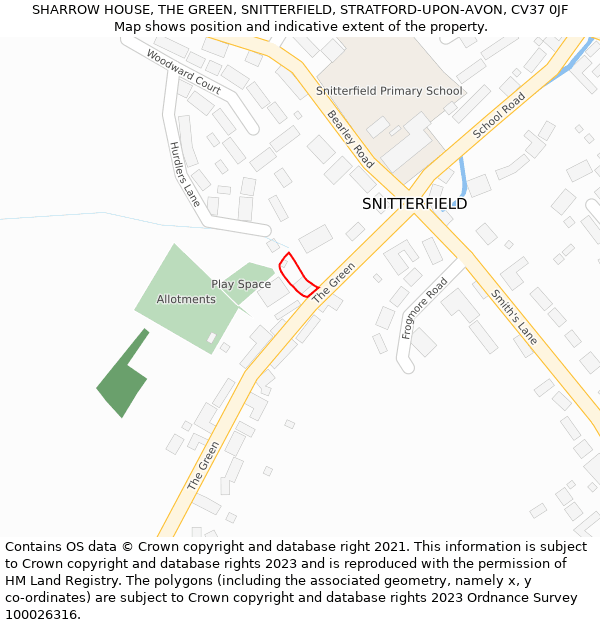 SHARROW HOUSE, THE GREEN, SNITTERFIELD, STRATFORD-UPON-AVON, CV37 0JF: Location map and indicative extent of plot