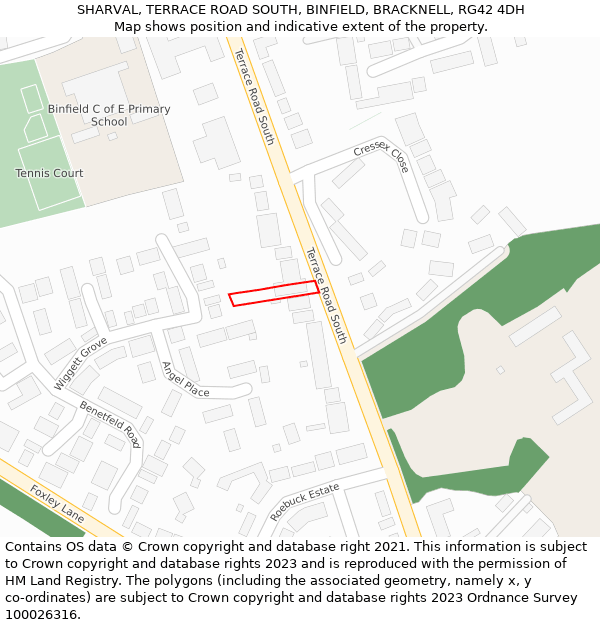 SHARVAL, TERRACE ROAD SOUTH, BINFIELD, BRACKNELL, RG42 4DH: Location map and indicative extent of plot