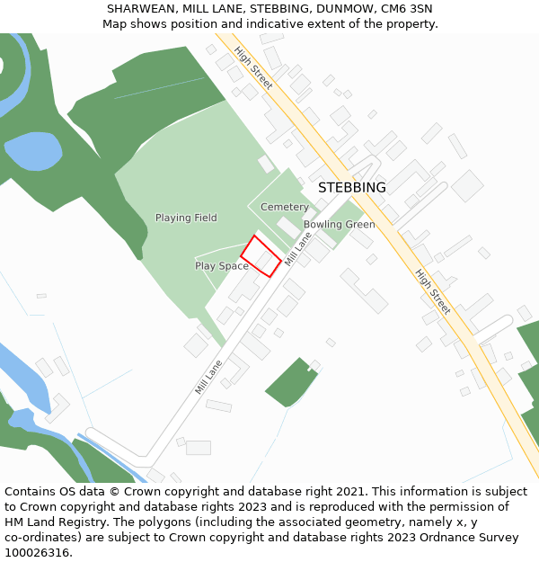 SHARWEAN, MILL LANE, STEBBING, DUNMOW, CM6 3SN: Location map and indicative extent of plot