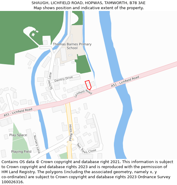 SHAUGH, LICHFIELD ROAD, HOPWAS, TAMWORTH, B78 3AE: Location map and indicative extent of plot
