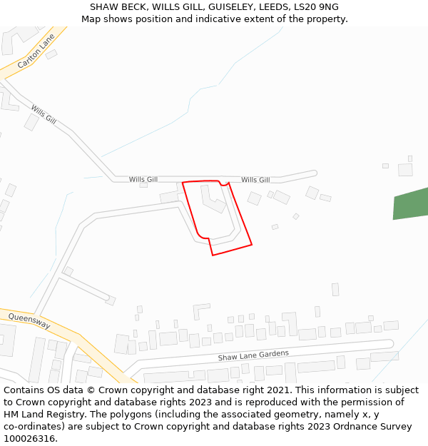 SHAW BECK, WILLS GILL, GUISELEY, LEEDS, LS20 9NG: Location map and indicative extent of plot