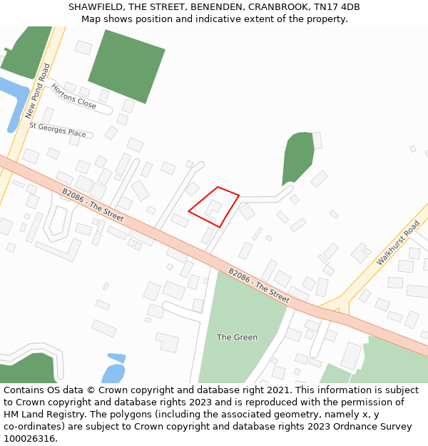 SHAWFIELD, THE STREET, BENENDEN, CRANBROOK, TN17 4DB: Location map and indicative extent of plot