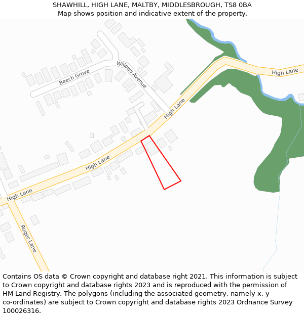 SHAWHILL, HIGH LANE, MALTBY, MIDDLESBROUGH, TS8 0BA: Location map and indicative extent of plot