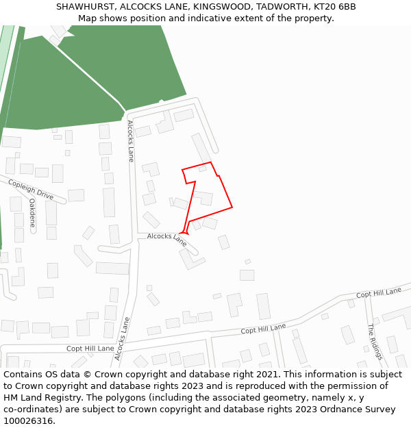 SHAWHURST, ALCOCKS LANE, KINGSWOOD, TADWORTH, KT20 6BB: Location map and indicative extent of plot