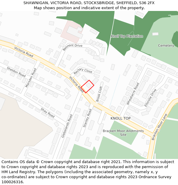 SHAWNIGAN, VICTORIA ROAD, STOCKSBRIDGE, SHEFFIELD, S36 2FX: Location map and indicative extent of plot