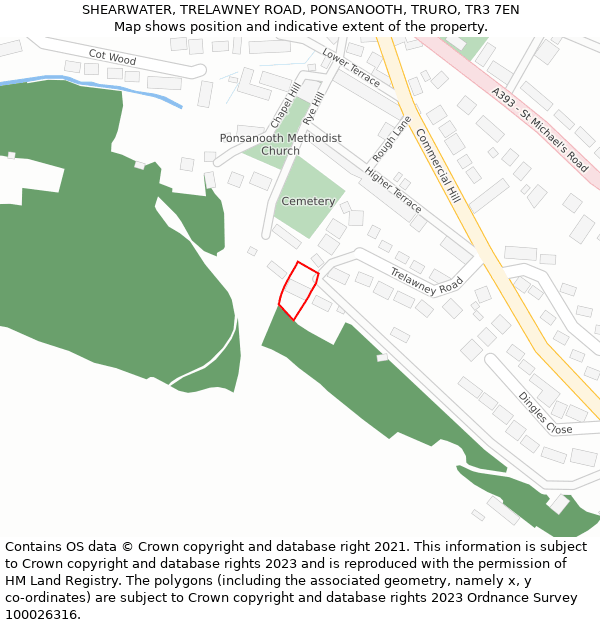 SHEARWATER, TRELAWNEY ROAD, PONSANOOTH, TRURO, TR3 7EN: Location map and indicative extent of plot