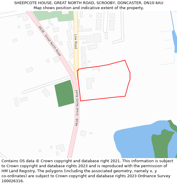 SHEEPCOTE HOUSE, GREAT NORTH ROAD, SCROOBY, DONCASTER, DN10 6AU: Location map and indicative extent of plot