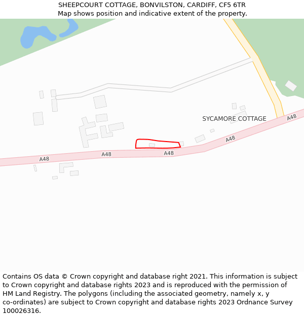 SHEEPCOURT COTTAGE, BONVILSTON, CARDIFF, CF5 6TR: Location map and indicative extent of plot