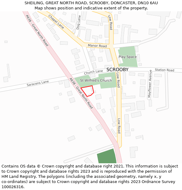 SHEILING, GREAT NORTH ROAD, SCROOBY, DONCASTER, DN10 6AU: Location map and indicative extent of plot
