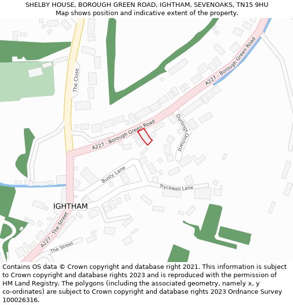SHELBY HOUSE, BOROUGH GREEN ROAD, IGHTHAM, SEVENOAKS, TN15 9HU: Location map and indicative extent of plot