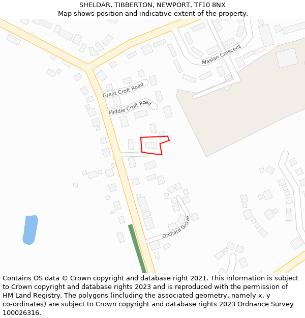 SHELDAR, TIBBERTON, NEWPORT, TF10 8NX: Location map and indicative extent of plot