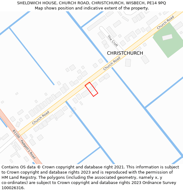 SHELDWICH HOUSE, CHURCH ROAD, CHRISTCHURCH, WISBECH, PE14 9PQ: Location map and indicative extent of plot