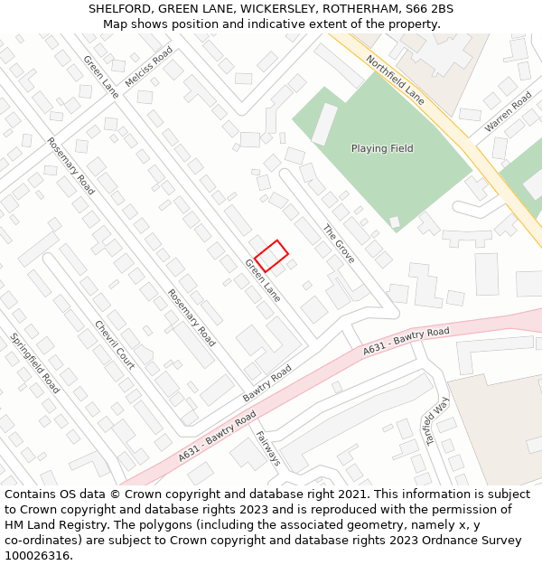 SHELFORD, GREEN LANE, WICKERSLEY, ROTHERHAM, S66 2BS: Location map and indicative extent of plot