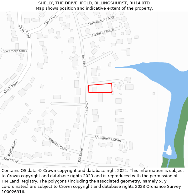 SHELLY, THE DRIVE, IFOLD, BILLINGSHURST, RH14 0TD: Location map and indicative extent of plot