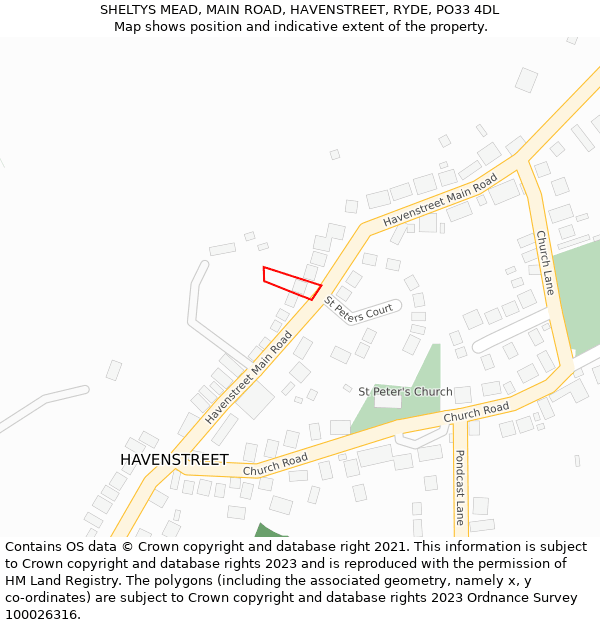 SHELTYS MEAD, MAIN ROAD, HAVENSTREET, RYDE, PO33 4DL: Location map and indicative extent of plot