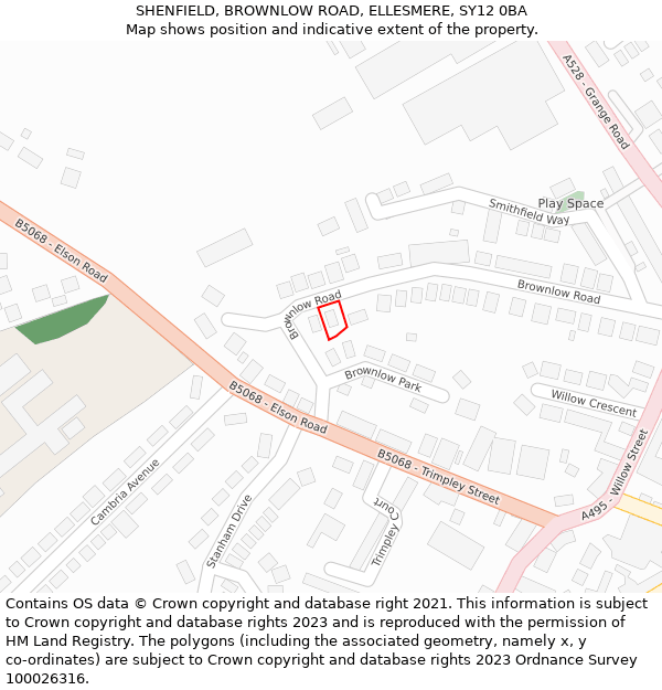 SHENFIELD, BROWNLOW ROAD, ELLESMERE, SY12 0BA: Location map and indicative extent of plot