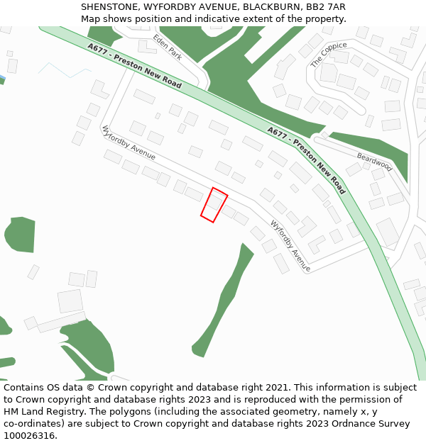 SHENSTONE, WYFORDBY AVENUE, BLACKBURN, BB2 7AR: Location map and indicative extent of plot