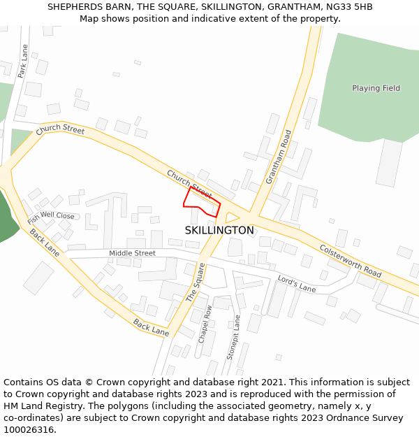 SHEPHERDS BARN, THE SQUARE, SKILLINGTON, GRANTHAM, NG33 5HB: Location map and indicative extent of plot