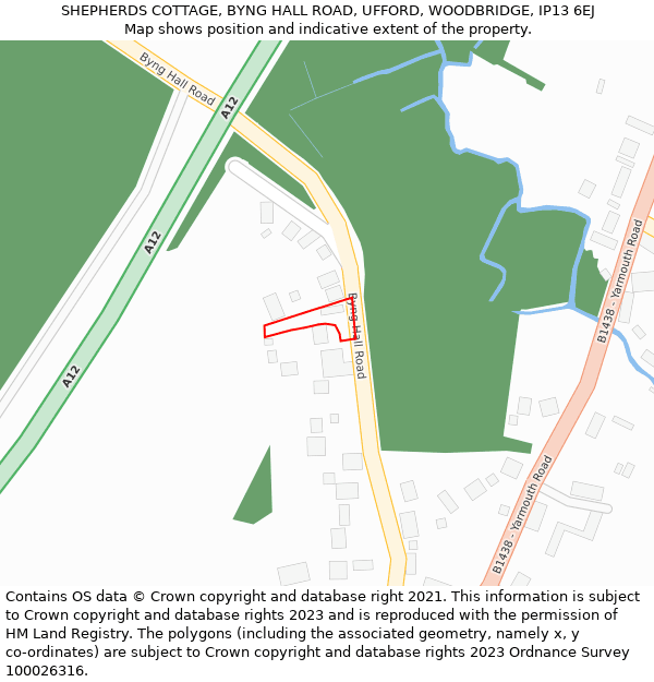 SHEPHERDS COTTAGE, BYNG HALL ROAD, UFFORD, WOODBRIDGE, IP13 6EJ: Location map and indicative extent of plot