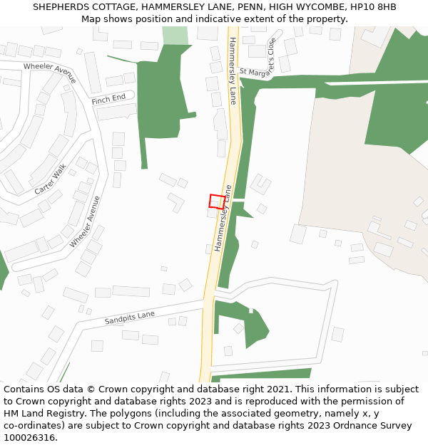 SHEPHERDS COTTAGE, HAMMERSLEY LANE, PENN, HIGH WYCOMBE, HP10 8HB: Location map and indicative extent of plot