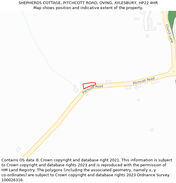 SHEPHERDS COTTAGE, PITCHCOTT ROAD, OVING, AYLESBURY, HP22 4HR: Location map and indicative extent of plot