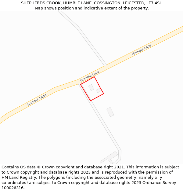 SHEPHERDS CROOK, HUMBLE LANE, COSSINGTON, LEICESTER, LE7 4SL: Location map and indicative extent of plot