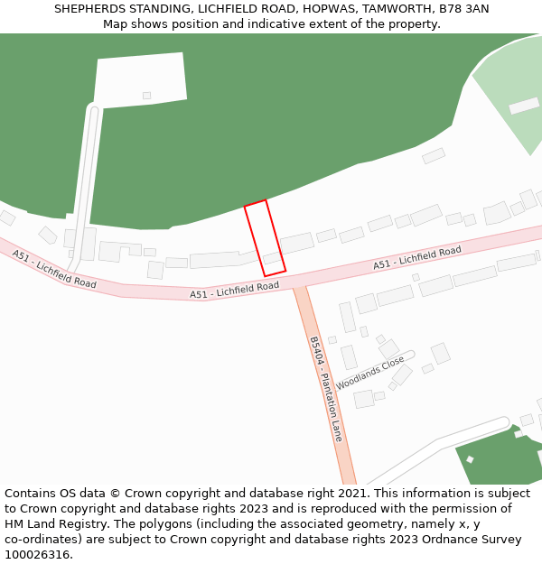 SHEPHERDS STANDING, LICHFIELD ROAD, HOPWAS, TAMWORTH, B78 3AN: Location map and indicative extent of plot