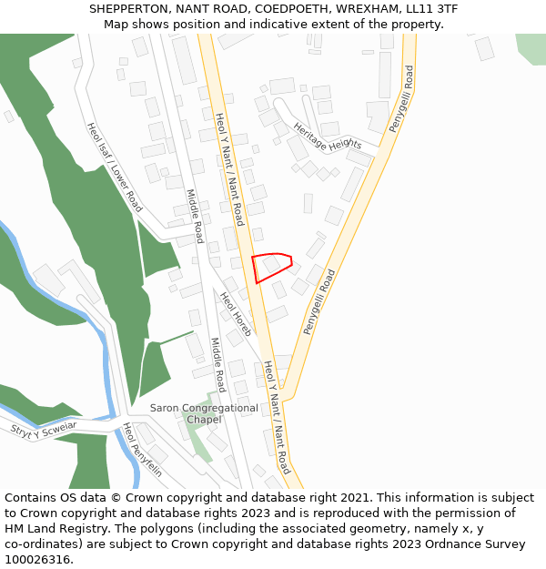 SHEPPERTON, NANT ROAD, COEDPOETH, WREXHAM, LL11 3TF: Location map and indicative extent of plot
