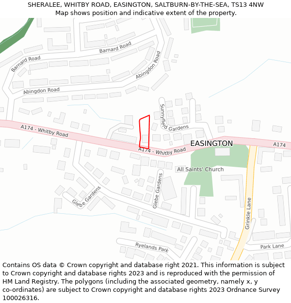 SHERALEE, WHITBY ROAD, EASINGTON, SALTBURN-BY-THE-SEA, TS13 4NW: Location map and indicative extent of plot