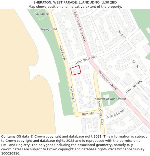 SHERATON, WEST PARADE, LLANDUDNO, LL30 2BD: Location map and indicative extent of plot