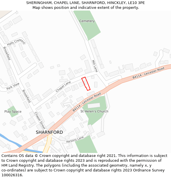 SHERINGHAM, CHAPEL LANE, SHARNFORD, HINCKLEY, LE10 3PE: Location map and indicative extent of plot