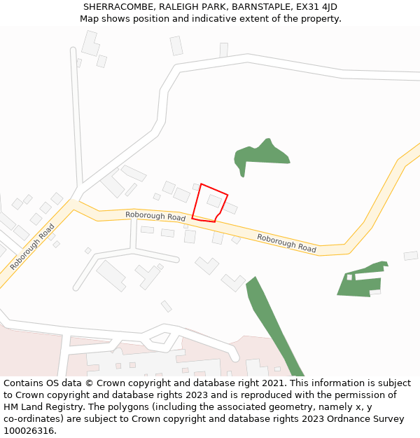 SHERRACOMBE, RALEIGH PARK, BARNSTAPLE, EX31 4JD: Location map and indicative extent of plot