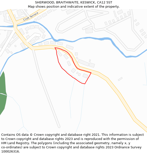 SHERWOOD, BRAITHWAITE, KESWICK, CA12 5ST: Location map and indicative extent of plot