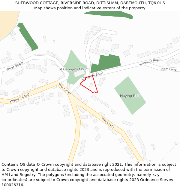 SHERWOOD COTTAGE, RIVERSIDE ROAD, DITTISHAM, DARTMOUTH, TQ6 0HS: Location map and indicative extent of plot