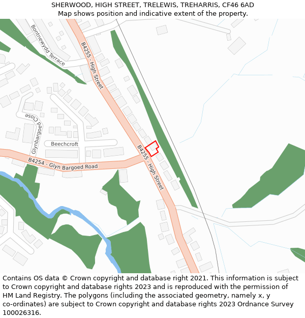 SHERWOOD, HIGH STREET, TRELEWIS, TREHARRIS, CF46 6AD: Location map and indicative extent of plot