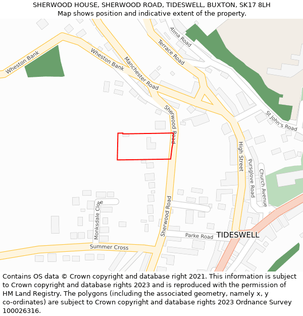 SHERWOOD HOUSE, SHERWOOD ROAD, TIDESWELL, BUXTON, SK17 8LH: Location map and indicative extent of plot