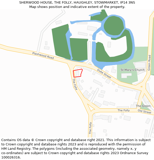 SHERWOOD HOUSE, THE FOLLY, HAUGHLEY, STOWMARKET, IP14 3NS: Location map and indicative extent of plot